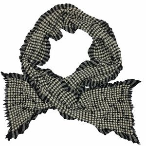 Asian Eye Wool Luxury Gingham Fringe Funky Textured Stretchy Cream Black Scarf